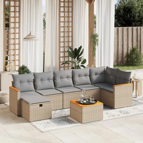 8 pcs conj. sofás jardim c/ almofadões vime PE bege misturado