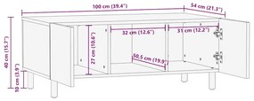Mesa centro 100x54x40 cm madeira mangueira áspera maciça preto