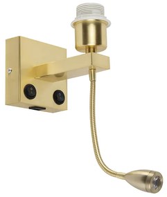 Candeeiro de parede Art Deco dourado com USB e braço flexível - Brescia Combi