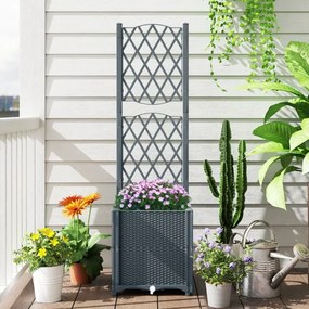 Floreira elevada com treliça com rega automática para plantas trepadeiras, flores e vegetais de raízes profundas Cinza