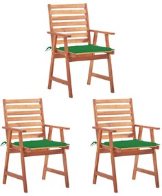 Cadeiras de jantar p/ jardim 3 pcs c/ almofadões acácia maciça
