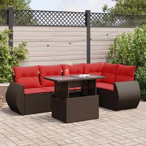 6 pcs conj. sofás jardim c/ almofadões vime PE/acácia castanho