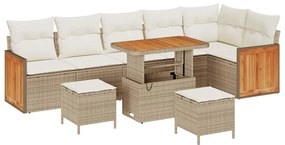 Conjunto de Sofá de Jardim com Almofadas 9 Peças Bege Rattan Sintético