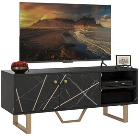 HOMCOM Móvel de TV com Prateleira Ajustável e Efeito Mármore Móvel de TV para Sala de Estar para Televisores de 50 Polegadas 110x35x45 cm Preto e Dourado