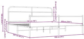 Estrutura cama sem colchão 193x203 cm metal carvalho castanho