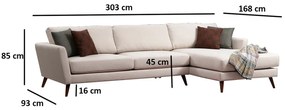 Sofá-Cama de Canto Mayorka - Bege Castanho - 303 x 168 x 93 cm