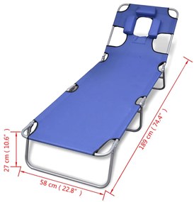 Espreguiçadeira dobrável c/ almofada cabeça aço revestido azul