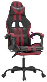 Cadeira gaming +apoio pés couro artificial preto/vermelho tinto