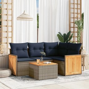 vidaXL 5 pcs conjunto sofás p/ jardim c/ almofadões vime PE cinzento
