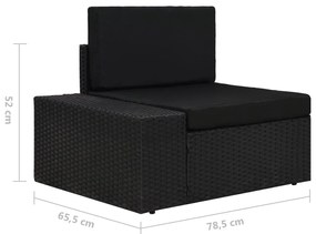 5 pcs conjunto lounge de jardim c/ almofadões vime PE preto