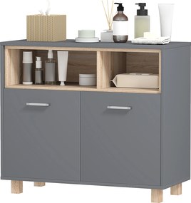 Móvel de arrumação para casa de banho 80 x 35 x 70 cm de estilo moderno com compartimentos abertos e portas duplas cinzento