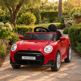 Carro elétrico para crianças 12V Mini Cooper MP3 Player com Controlo remoto, bateria de Lítio Licença Original Vermelho