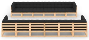 12 pcs conj. lounge jardim c/ almofadões antracite pinho maciço