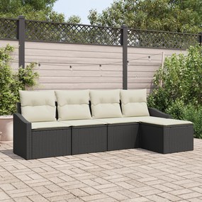 Conjunto de Jantar de Jardim de 5 Peças com Almofadas em Rattan Preto