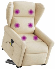 vidaXL Poltrona elétrica elevatória massagens tecido creme