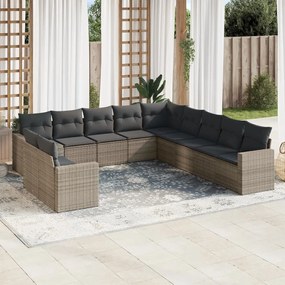 11 pcs conjunto sofás de jardim c/ almofadões vime PE cinzento