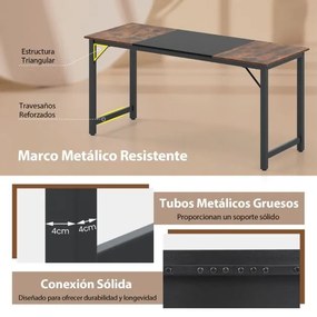 Mesa de escritório 160 x 60 cm Estrutura metálica para conferências, escritório, Castanho e preto
