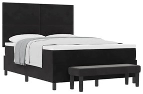 Cama Box Spring com Colchão &amp; Banco Preto 140x190 cm Veludo