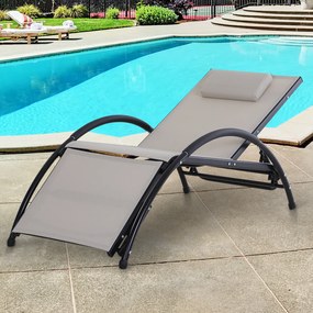 Outsunny Espreguiçadeira de Jardim Reclinável com Encosto Ajustável de 5 Níveis Apoio para os Pés Regulável e Apoio para a Cabeça Removível para Terraço Balcão Exterior 66x152x81cm Bege
