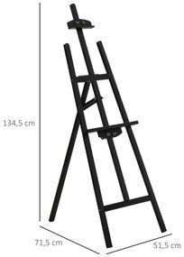 Cavalete para Pintura de Madeira Inclinável 90° com Suporte Tripé e Pincel 51,5x71,5x134,5cm Preto