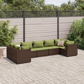 7 pcs conjunto lounge de jardim c/ almofadões vime PE castanho