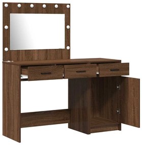 Conjunto de Mesa de Maquiagem de 2 Peças com LED em Madeira de Carvalh