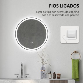 kleankin Espelho de Casa de Banho com Luzes LED Ajustáveis Ø60 cm Espe