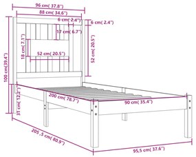 Estrutura de cama 90x200 cm pinho maciço branco