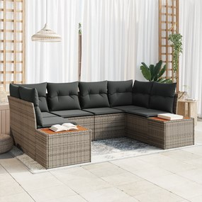 Conjunto de Sofás de Jardim vidaXL de 6 Peças com Almofadas Cinzas em Rattan e Acácia