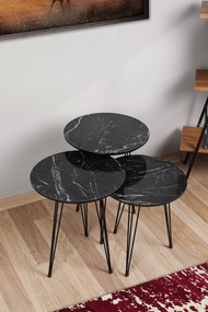 Conjunto de Mesas de Apoio Siyah Mermer – Cinza e Preto – 38x38x45/50/