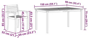 Conjunto de Jantar 5 pcs Marrom Natural 150 x 90 x 74 cm