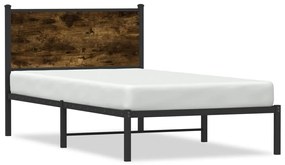 Estrutura de cama com cabeceira 100x200cm metal carvalho fumado