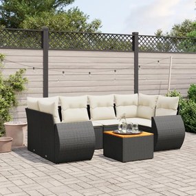 vidaXL 7 pcs conjunto de sofás p/ jardim c/ almofadões vime PE preto