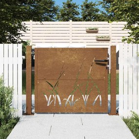 vidaXL Portão de jardim 100x100 cm em aço corten com design de grama