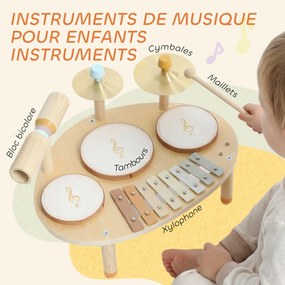 Conjuntos de tambores para bebés, tambor para bebés com xilofone para crianças pequenas, instrumentos musicais de madeira, naturais
