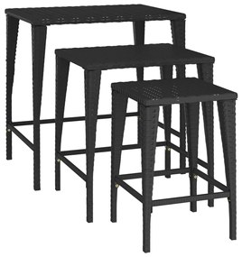 Mesas de encastrar 3 pcs vime PE preto