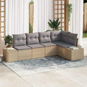 Conjunto de Sofá de Jardim de 5 Peças com Almofadas Beige em Poly Ratt