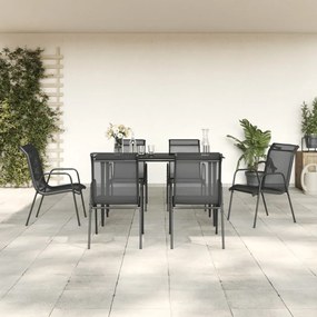vidaXL 7 pcs conjunto de jantar para jardim aço e textilene preto