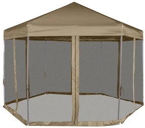 Tenda pop-up hexágono c/paredes 3,6x3,1m 220g/m² cinza-castanho