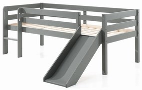 Conjunto Cama alta de Criança PINO 90 x 200 cm + estrado + escada + escorrega + prateleira suspensa Cinzenta