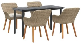 Conjunto de Jantar para o Jardim 5 Peças Bege em Rattan Sintético