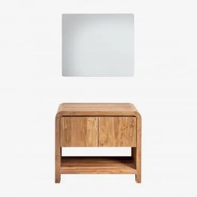 Conjunto De Móvel De Casa De Banho Em Madeira De Acácia Vacry Castanho Acácia & Sem Lavatório & Rectangular Led Y Antivaho (80x70 - Sklum