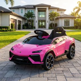 Carro elétrico para crianças Lamborghini Lanzador 12V Pneus em borracha maciça, banco em pele sintética Rosa