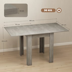 Mesa de Jantar Extensível Retangular, 140 x 80 x 77,5 cm, Para 4 a 6 Pessoas, Cinzenta