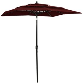 Guarda-sol de jardim 3 camadas c/ poste de alumínio 2x2 m bordô