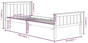 Estrutura de cama 90x200 cm pinho maciço castanho-escuro