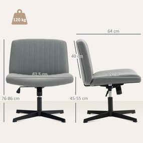 Cadeira de Escritório sem Apoio para os Braços Função Basculante e Altura Ajustável 61x64x76-86 cm Cinzento