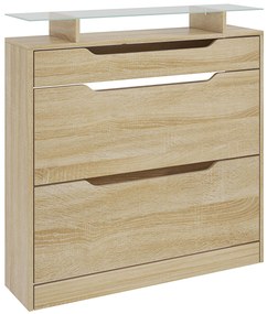 HOMCOM Armário para Sapatos 2 Portas Basculantes 1 Gaveta deslizante 1 Balcão e 1 Prateleira em Vidro Prateleira Ajustável | Aosom Portugal