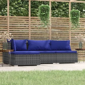 vidaXL 4 pcs conjunto lounge de jardim c/ almofadões vime PE cinzento