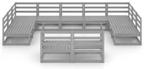 11 pcs conjunto lounge de jardim pinho maciço